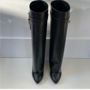 Givenchy Shark Lock Boots in Black Calf Leather size 38.5